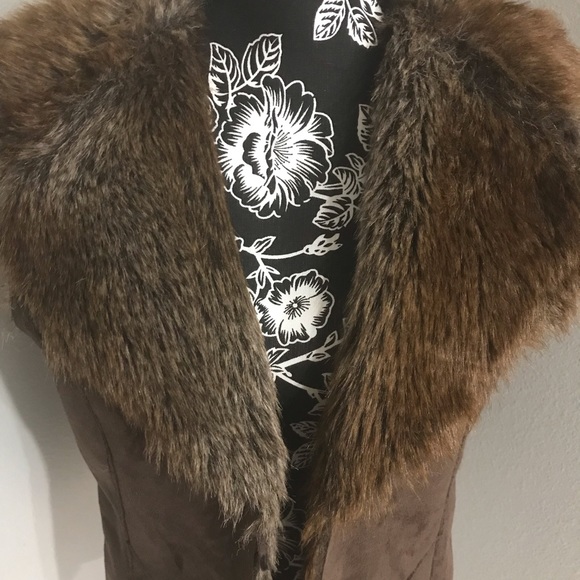 Fever 2 Way Reversible Faux Fur Faux Suede Vest Teddy Bear Brown Sz Med NEW - Picture 2 of 13